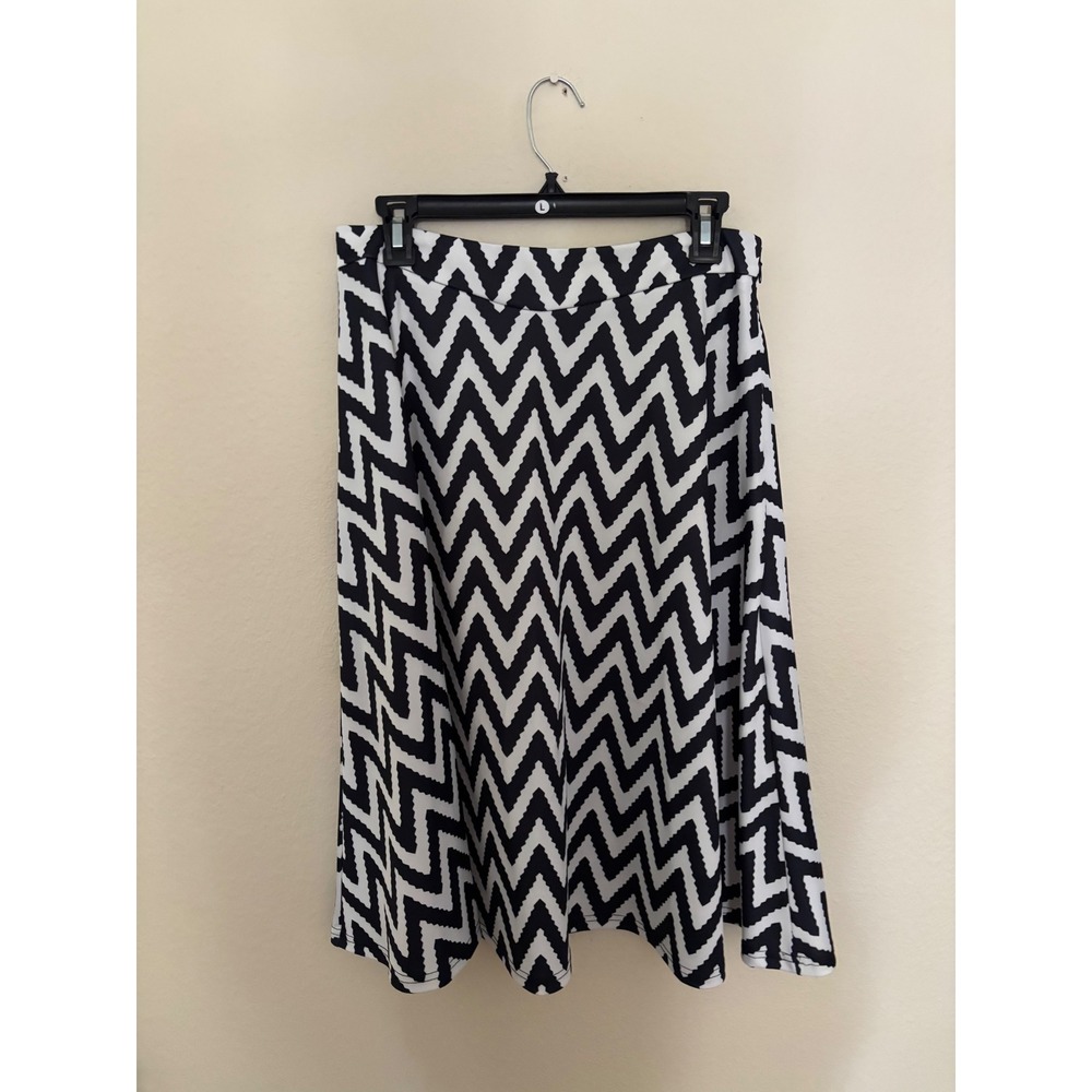 Kate Kasin Black White Chevron Zig Zag A-Line Midi Skirt Large Stretch 
A1152